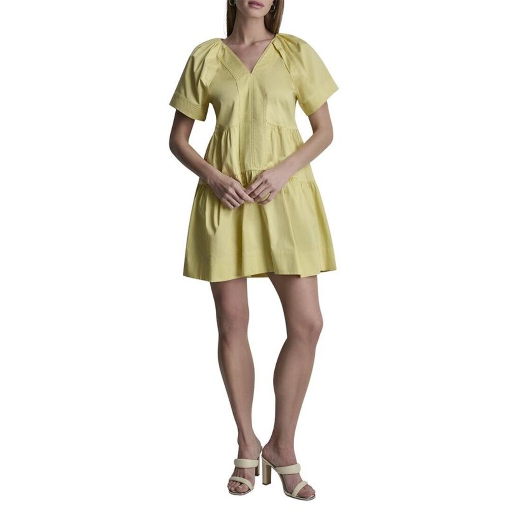 Dkny Womens Pleated Contrast Stitch Dress, Brown